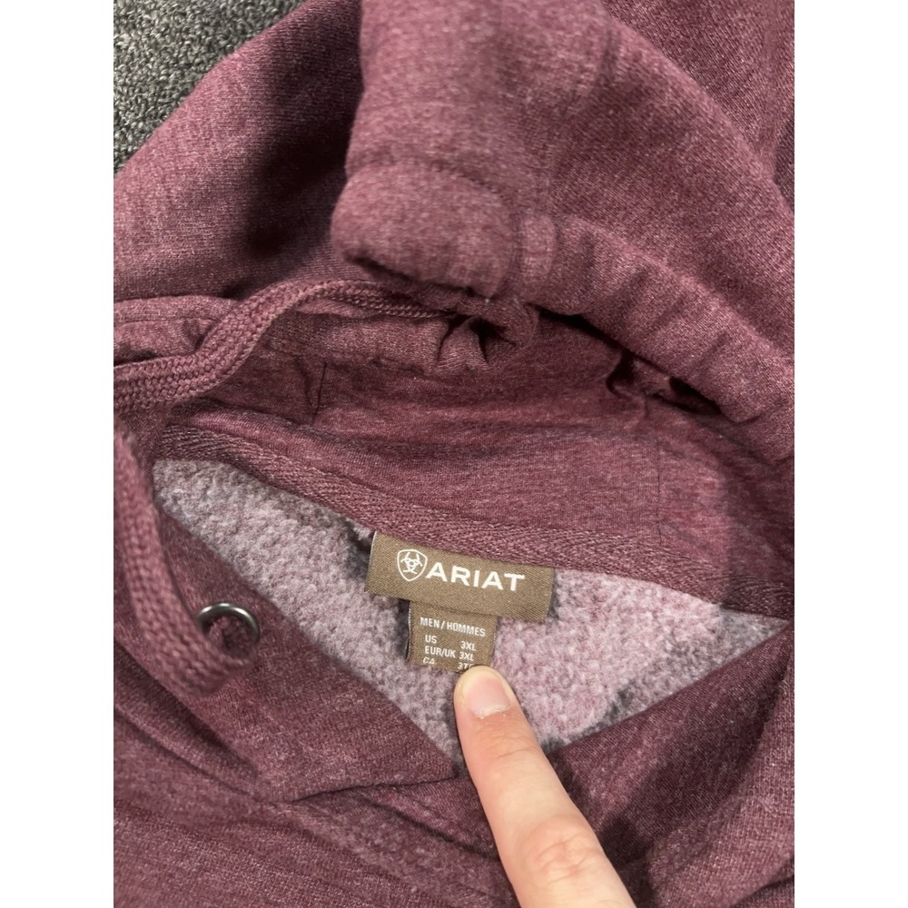 Ariat Pullover Hooded Sweatshirt Men's 3XL Burgundy Drawstrings Heavyweight Logo - Picture 4 of 7